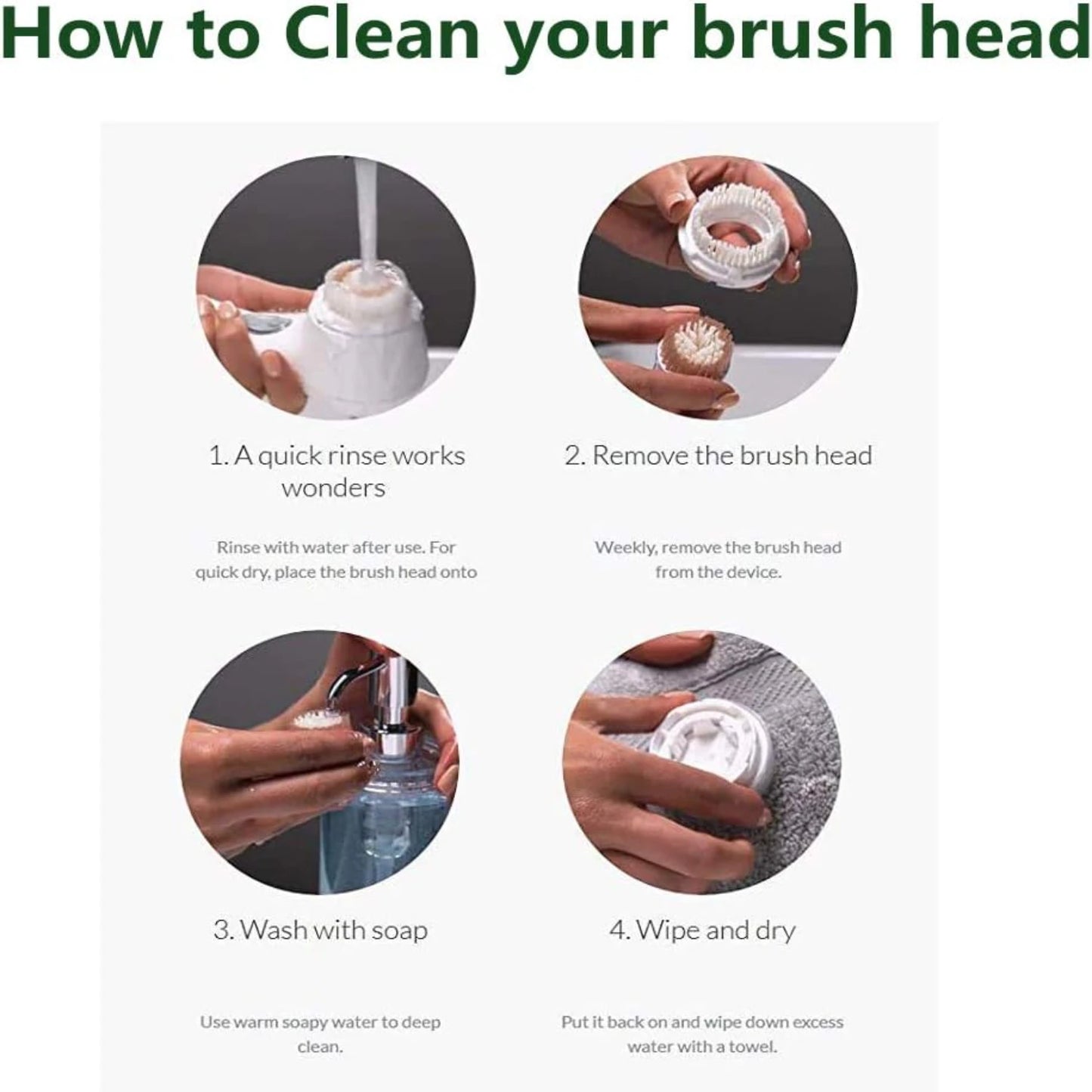 Green Exfoliating Facial Brush Heads for Acne Prone Pack of 4