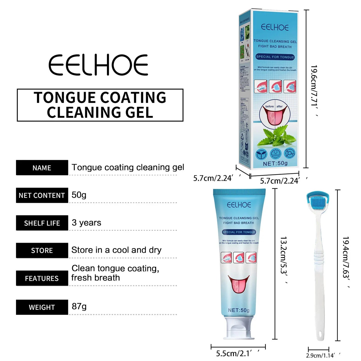 Eelhoe 50g Tongue Cleaning Gel With Brush