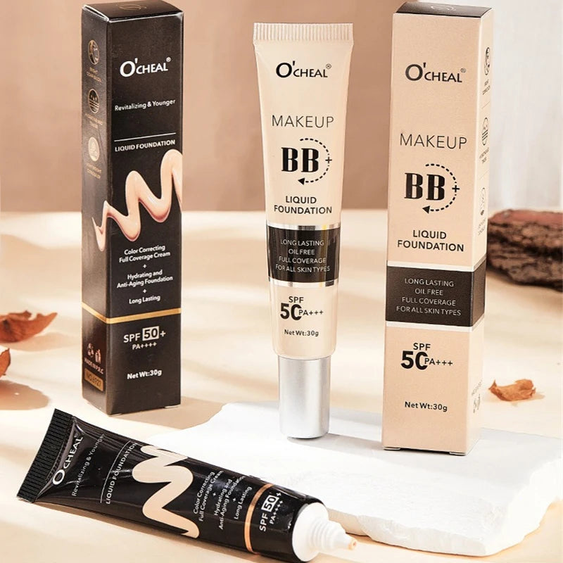 BB Cream Full Cover Face Base Liquid Foundation Makeup Waterproof Long Lasting Facial Concealer Whitening Cream Korean Make Up