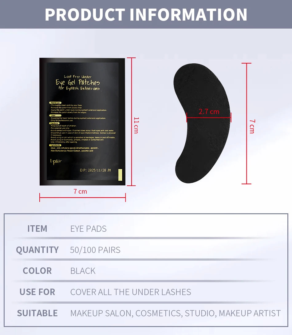 UV Patches 50pairs Hydrogel Eyelash Patch Black Pad Eyelash Patch Beauty And Moisturizing Eye Mask for Eyelash Extension Makeup