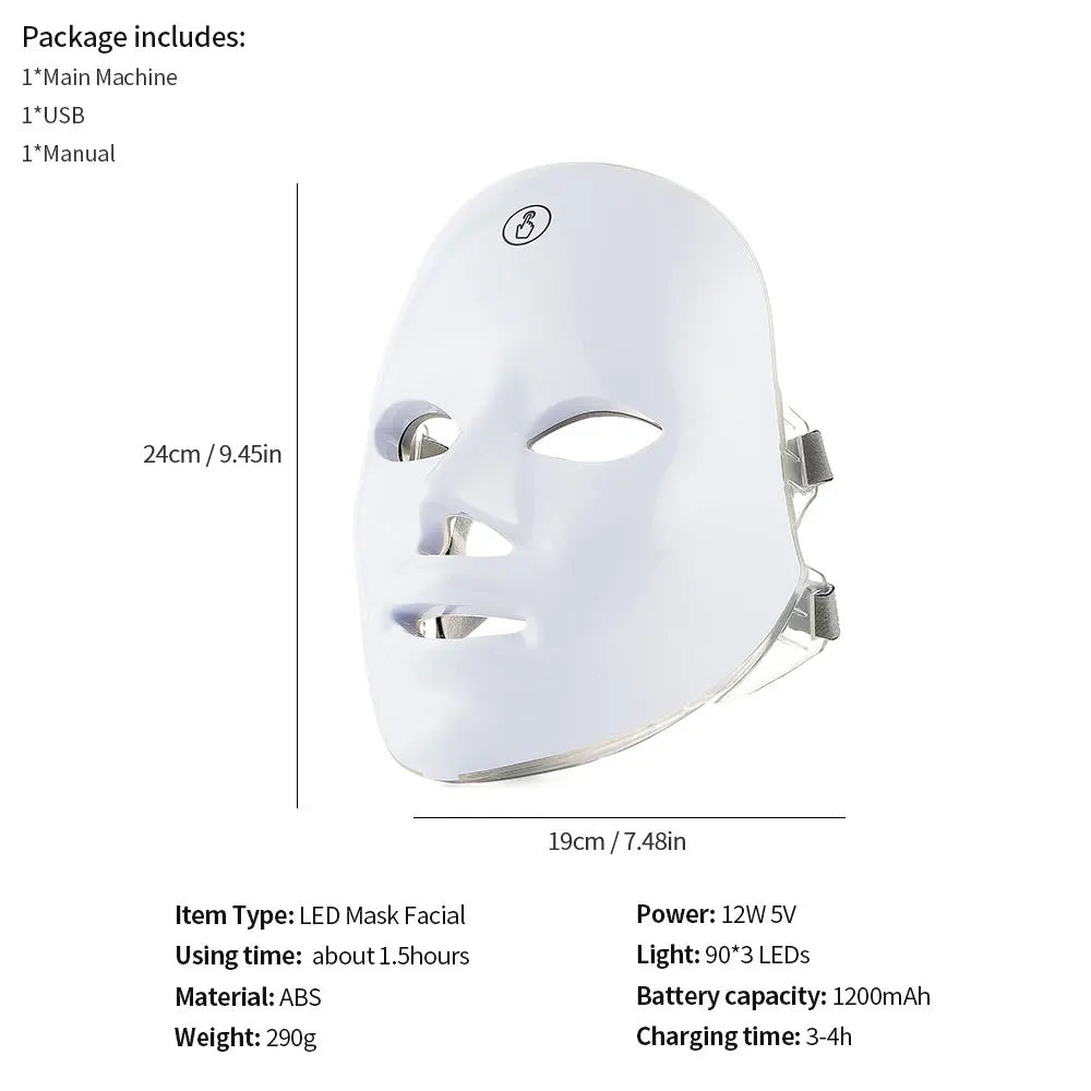 7-Color LED Wireless Facial & Neck Mask – Anti-Aging, Whitening & Skin Rejuvenation