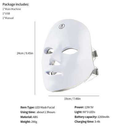 7-Color LED Wireless Facial & Neck Mask – Anti-Aging, Whitening & Skin Rejuvenation