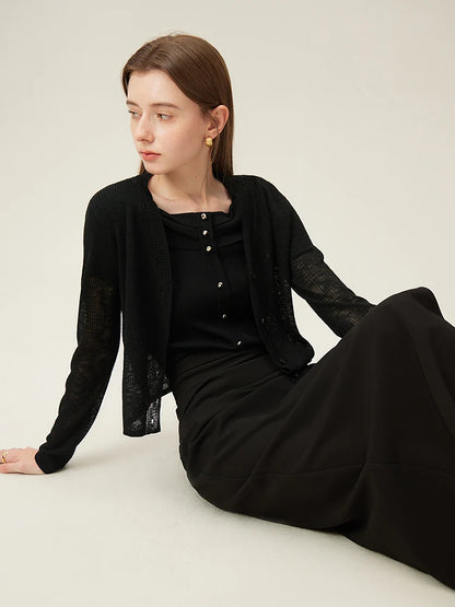 FSLE Ice fog Cardigan In Ice Silk Sun Protection Versatile Knitted Shirt For Women 2024 Summer New Style Slim Fit Top 24FS12117