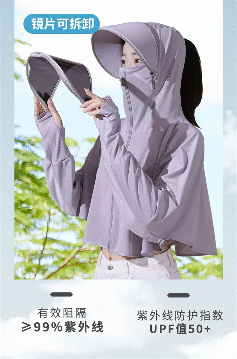 Sun Protection Clothes For Women 2025 New Summer Thin Ice Silk Breathable Bicycle Bike Protection Clothes With Cap UV Protection