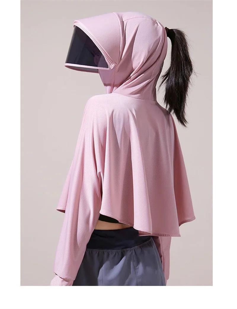 Sun Protection Clothes For Women 2025 New Summer Thin Ice Silk Breathable Bicycle Bike Protection Clothes With Cap UV Protection