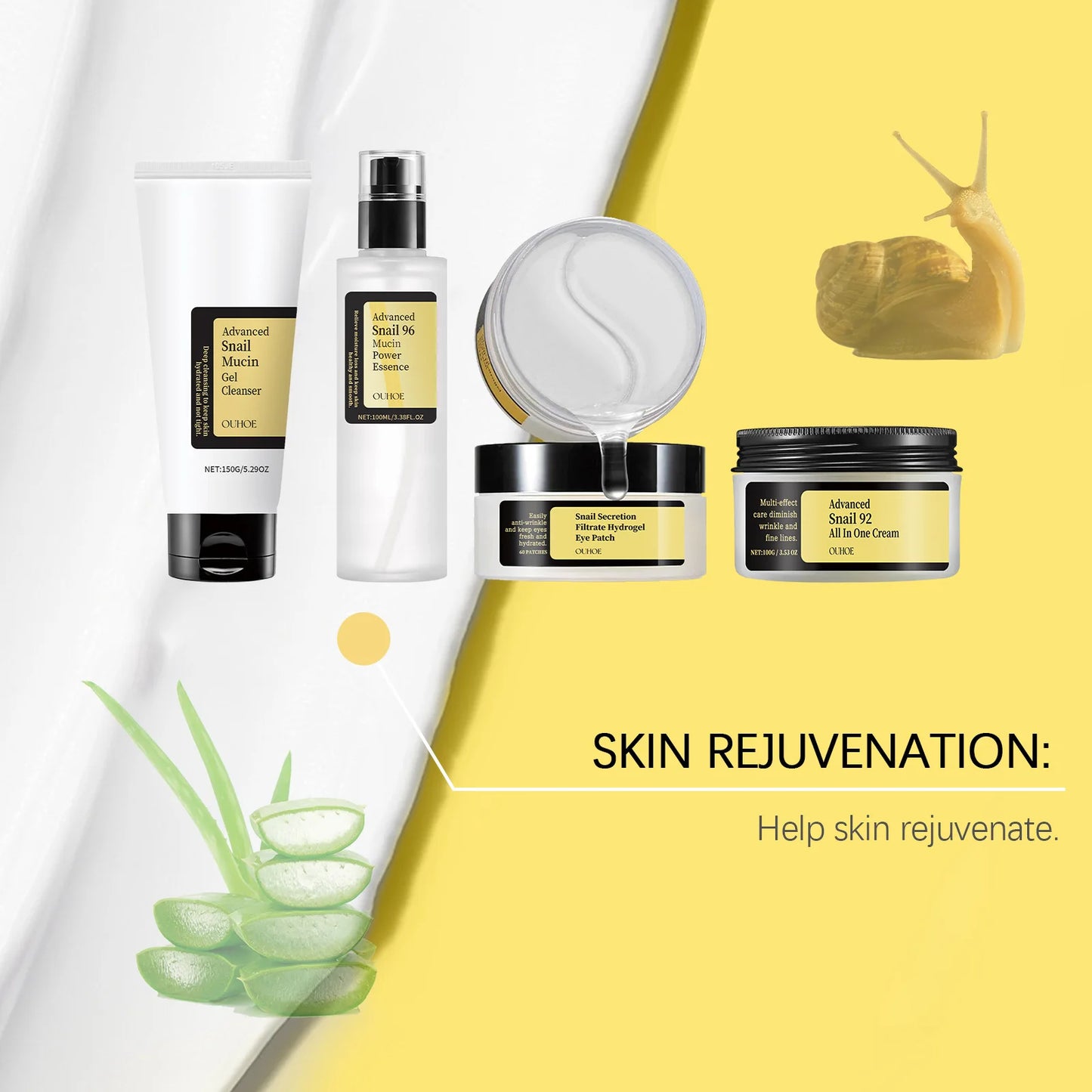 Snail Mucin 96% Korean Skin Care Fade Fine Lines Repair Tighten Firming Moisturizing Smooth Glow Brightening Facial Essence Set