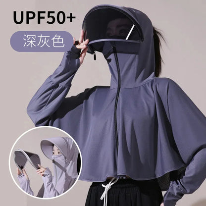 Sun Protection Clothes For Women 2025 New Summer Thin Ice Silk Breathable Bicycle Bike Protection Clothes With Cap UV Protection