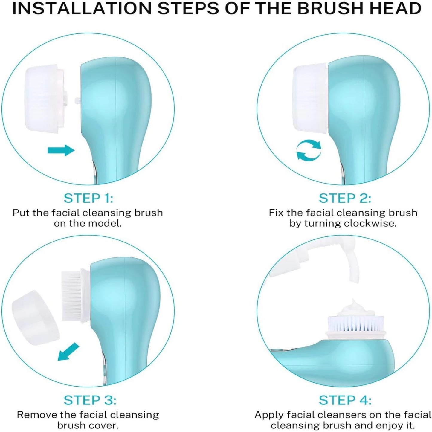 Green Exfoliating Facial Brush Heads for Acne Prone Pack of 4