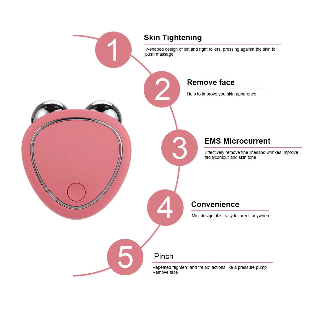 EMS Facial Massager Microcurrent Face Lifting Machine Anti Wrinkle Roller Skin Tightening Rejuvenation Beauty Charging Facial