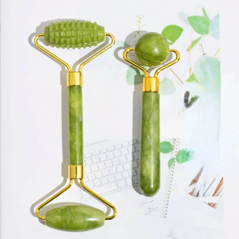Natural Jade Roller Massager for Face Body Back Foot Massage Roller Facial Liftting Anti-wrinkle Double-end Gua Sha Jade Stone