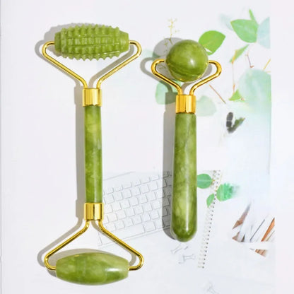 Natural Jade Roller Massager for Face Body Back Foot Massage Roller Facial Liftting Anti-wrinkle Double-end Gua Sha Jade Stone