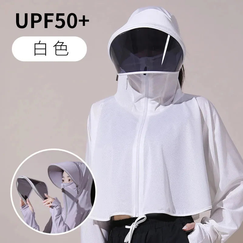 Sun Protection Clothes For Women 2025 New Summer Thin Ice Silk Breathable Bicycle Bike Protection Clothes With Cap UV Protection