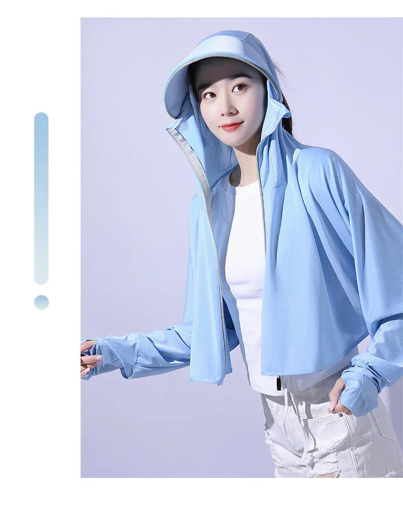 Sun Protection Clothes For Women 2025 New Summer Thin Ice Silk Breathable Bicycle Bike Protection Clothes With Cap UV Protection