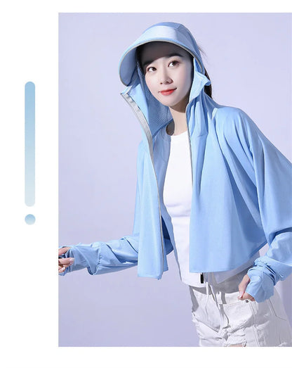 Sun Protection Clothes For Women 2025 New Summer Thin Ice Silk Breathable Bicycle Bike Protection Clothes With Cap UV Protection