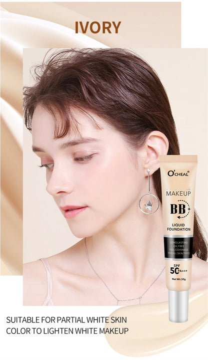 BB Cream Full Cover Face Base Liquid Foundation Makeup Waterproof Long Lasting Facial Concealer Whitening Cream Korean Make Up