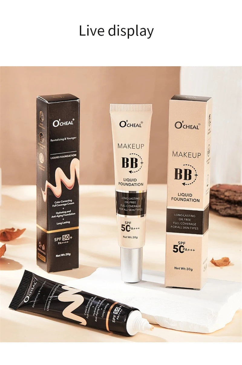 BB Cream Full Cover Face Base Liquid Foundation Makeup Waterproof Long Lasting Facial Concealer Whitening Cream Korean Make Up