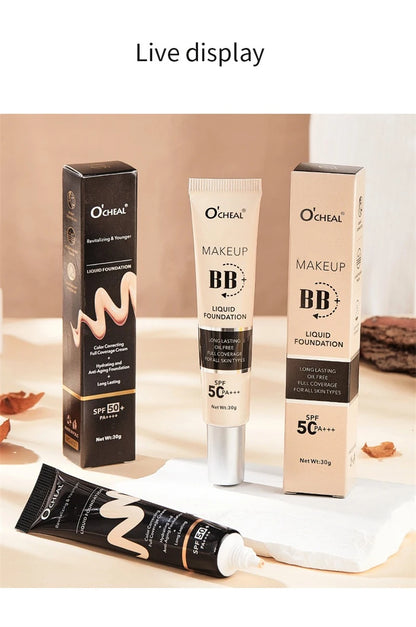 BB Cream Full Cover Face Base Liquid Foundation Makeup Waterproof Long Lasting Facial Concealer Whitening Cream Korean Make Up