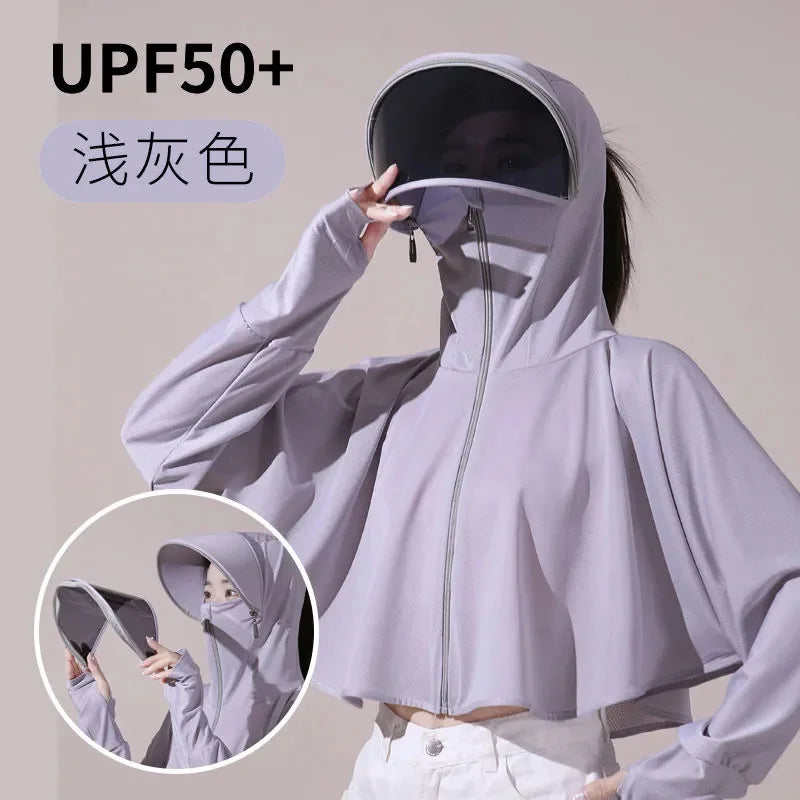 Sun Protection Clothes For Women 2025 New Summer Thin Ice Silk Breathable Bicycle Bike Protection Clothes With Cap UV Protection