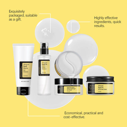 Snail Mucin 96% Korean Skin Care Fade Fine Lines Repair Tighten Firming Moisturizing Smooth Glow Brightening Facial Essence Set