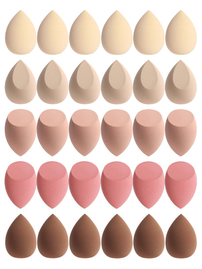 30 Beauty Eggs (Makeup Sponges) Foundation Make-Up Mixed Beauty Sponge, Liquid, Cream and Powder Without Blemish, Multi-Color C