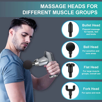 Mini Massage Gun, Muscle Massager Portable with 6 Speeds Handheld Massager with USB C Charging Port Massage Gun,4 Massage Heads