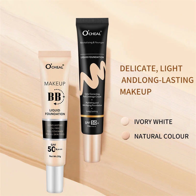 BB Cream Full Cover Face Base Liquid Foundation Makeup Waterproof Long Lasting Facial Concealer Whitening Cream Korean Make Up