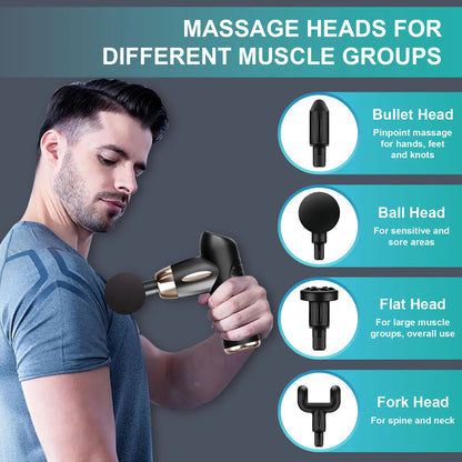 Mini Massage Gun, Muscle Massager Portable with 6 Speeds Handheld Massager with USB C Charging Port Massage Gun,4 Massage Heads