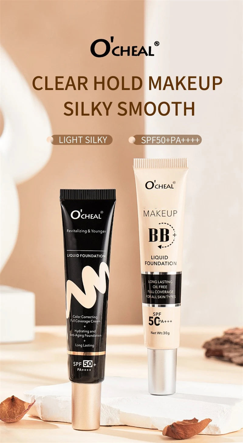 BB Cream Full Cover Face Base Liquid Foundation Makeup Waterproof Long Lasting Facial Concealer Whitening Cream Korean Make Up