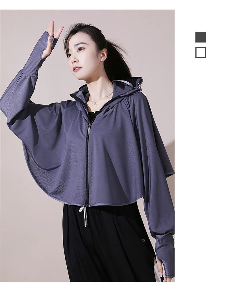 Sun Protection Clothes For Women 2025 New Summer Thin Ice Silk Breathable Bicycle Bike Protection Clothes With Cap UV Protection