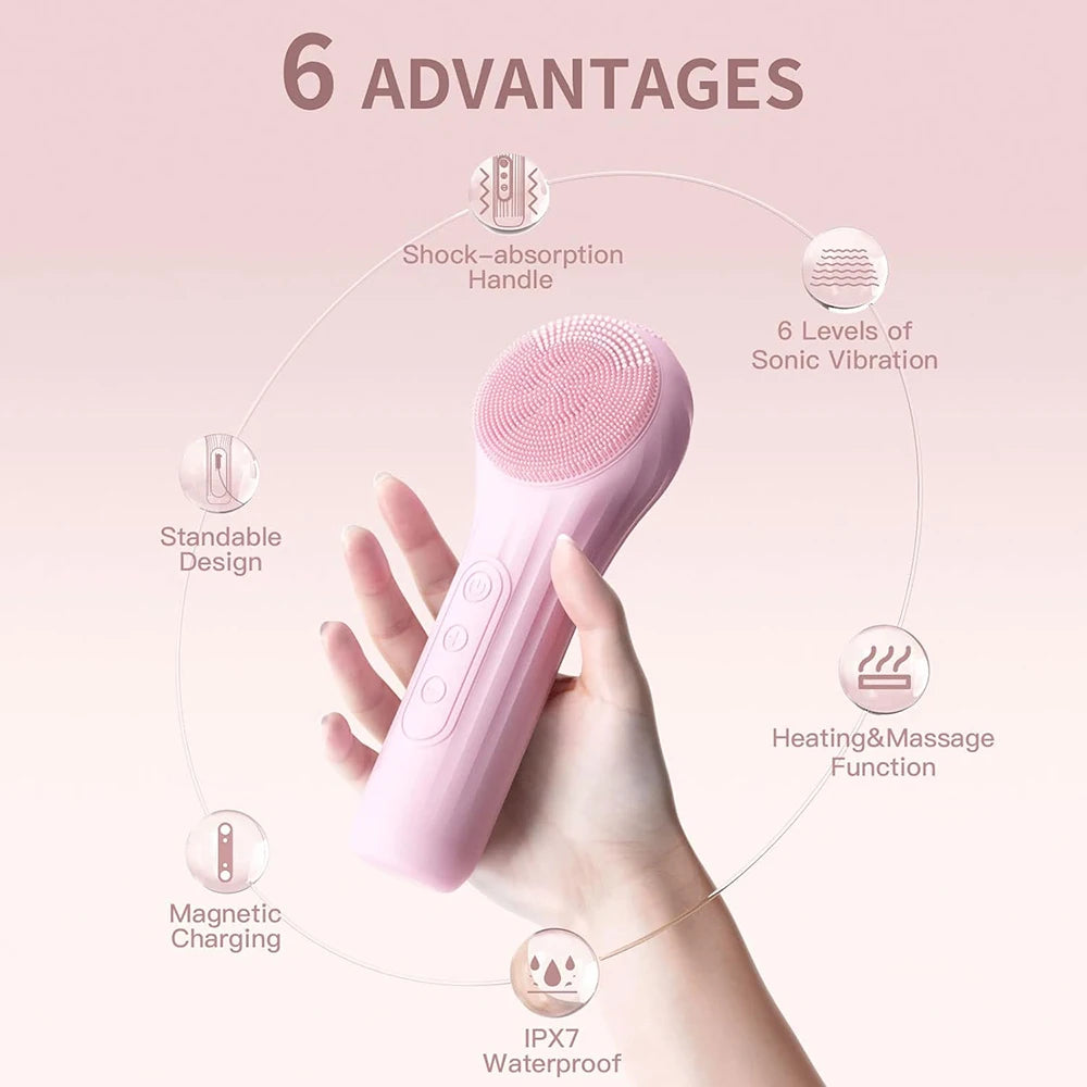 Sonic Facial Cleansing Brush – Waterproof, Heated & Rechargeable