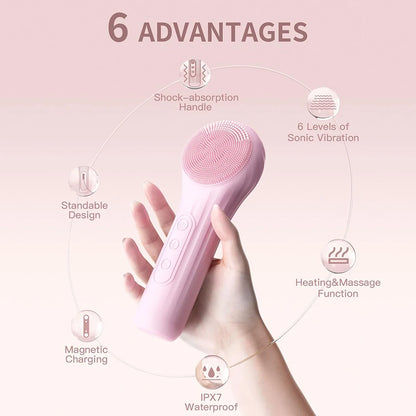 Sonic Facial Cleansing Brush – Waterproof, Heated & Rechargeable