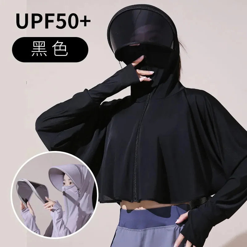 Sun Protection Clothes For Women 2025 New Summer Thin Ice Silk Breathable Bicycle Bike Protection Clothes With Cap UV Protection