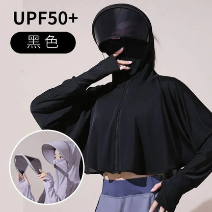 Sun Protection Clothes For Women 2025 New Summer Thin Ice Silk Breathable Bicycle Bike Protection Clothes With Cap UV Protection