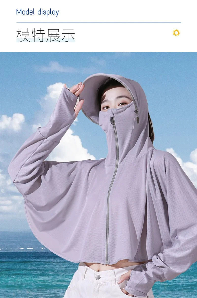 Sun Protection Clothes For Women 2025 New Summer Thin Ice Silk Breathable Bicycle Bike Protection Clothes With Cap UV Protection