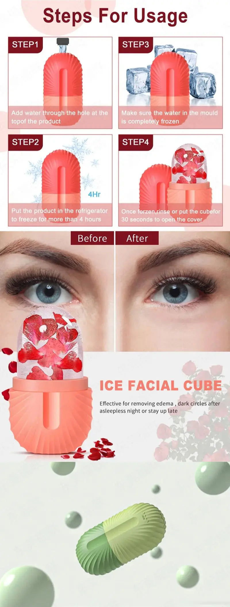 Ice Face Roller Ice Cube Beauty Massage Silicone Ice Mold For Eye Puffiness Ice Facial Roller Shrink Pores Multifunctional mold