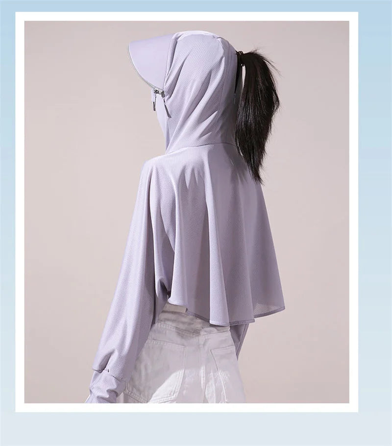 Sun Protection Clothes For Women 2025 New Summer Thin Ice Silk Breathable Bicycle Bike Protection Clothes With Cap UV Protection