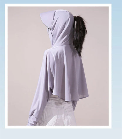 Sun Protection Clothes For Women 2025 New Summer Thin Ice Silk Breathable Bicycle Bike Protection Clothes With Cap UV Protection