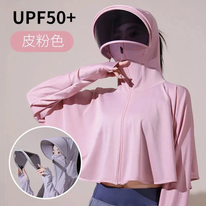Sun Protection Clothes For Women 2025 New Summer Thin Ice Silk Breathable Bicycle Bike Protection Clothes With Cap UV Protection