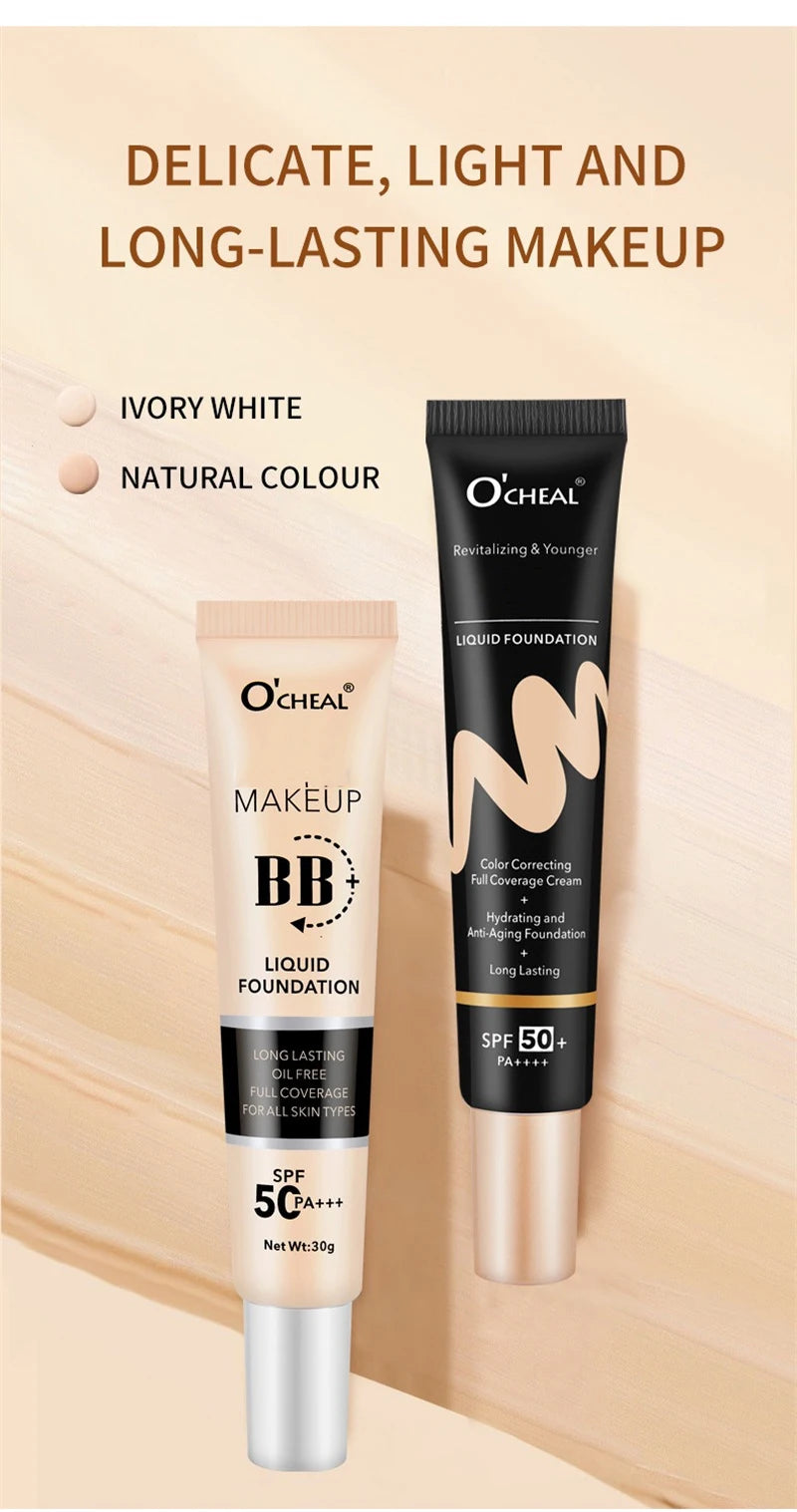 BB Cream Full Cover Face Base Liquid Foundation Makeup Waterproof Long Lasting Facial Concealer Whitening Cream Korean Make Up