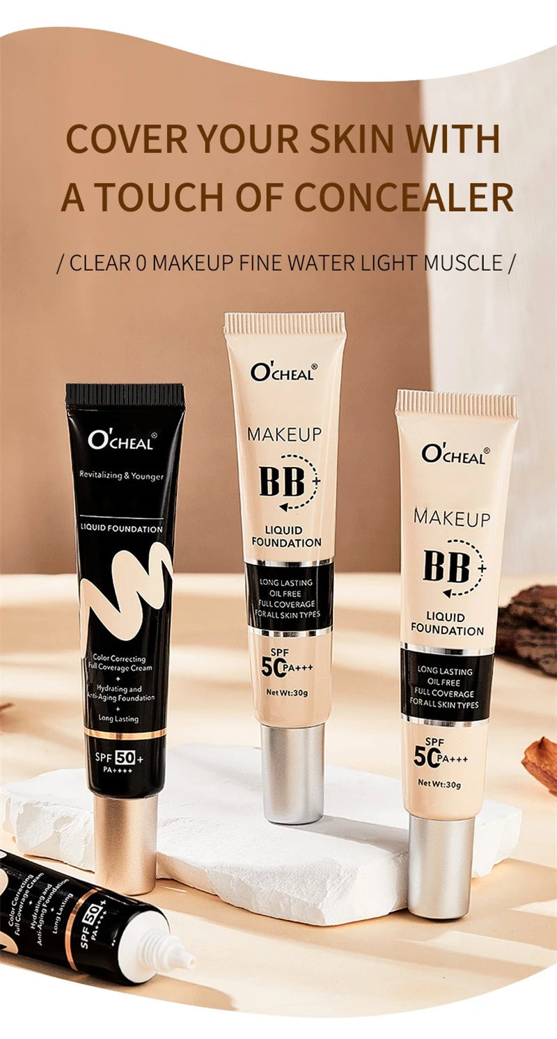 BB Cream Full Cover Face Base Liquid Foundation Makeup Waterproof Long Lasting Facial Concealer Whitening Cream Korean Make Up