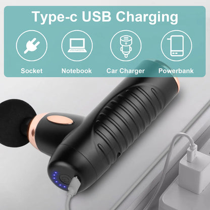 Mini Massage Gun, Muscle Massager Portable with 6 Speeds Handheld Massager with USB C Charging Port Massage Gun,4 Massage Heads