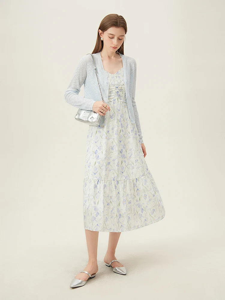 FSLE Ice fog Cardigan In Ice Silk Sun Protection Versatile Knitted Shirt For Women 2024 Summer New Style Slim Fit Top 24FS12117