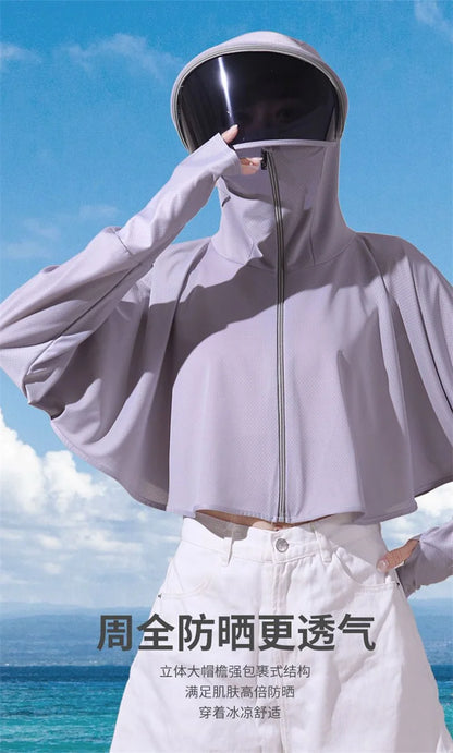 Sun Protection Clothes For Women 2025 New Summer Thin Ice Silk Breathable Bicycle Bike Protection Clothes With Cap UV Protection