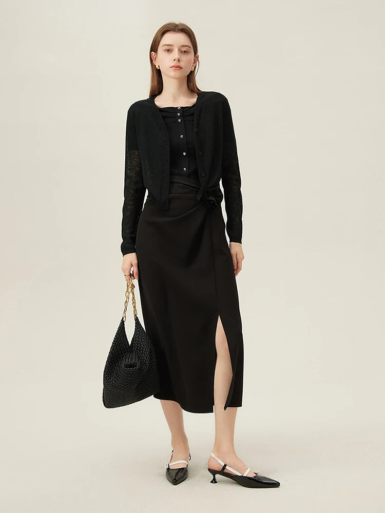 FSLE Ice fog Cardigan In Ice Silk Sun Protection Versatile Knitted Shirt For Women 2024 Summer New Style Slim Fit Top 24FS12117