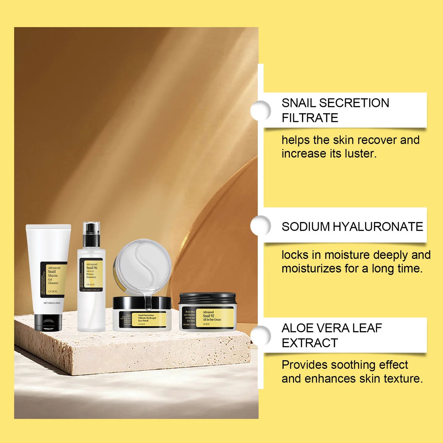 Snail Mucin 96% Korean Skin Care Fade Fine Lines Repair Tighten Firming Moisturizing Smooth Glow Brightening Facial Essence Set