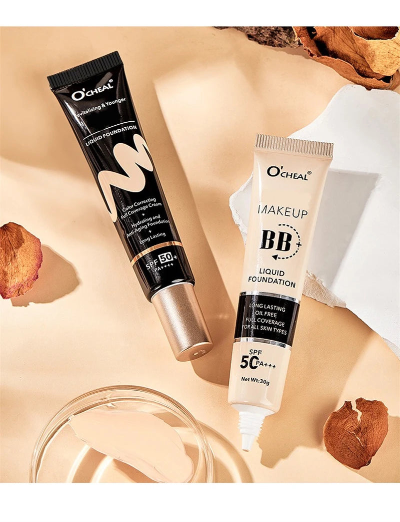 BB Cream Full Cover Face Base Liquid Foundation Makeup Waterproof Long Lasting Facial Concealer Whitening Cream Korean Make Up