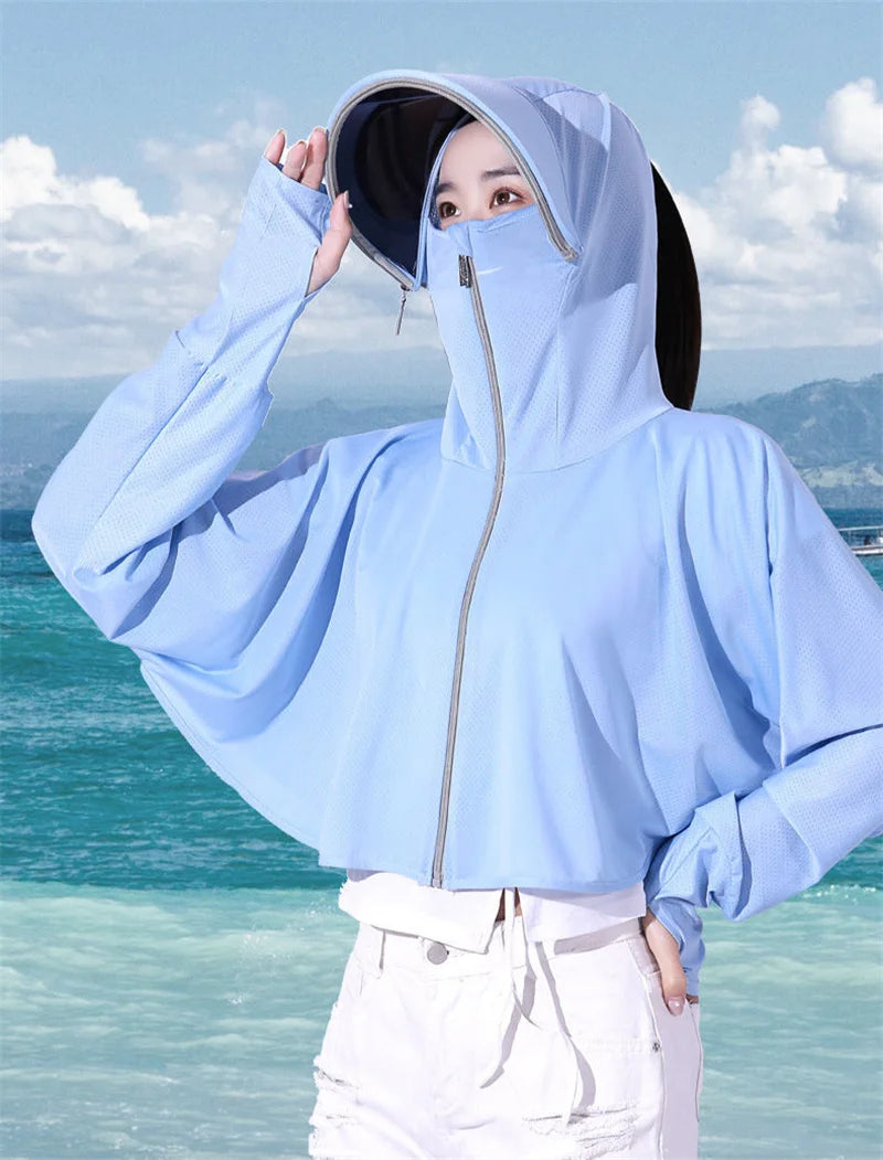 Sun Protection Clothes For Women 2025 New Summer Thin Ice Silk Breathable Bicycle Bike Protection Clothes With Cap UV Protection