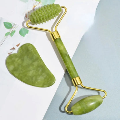 Natural Jade Roller Massager for Face Body Back Foot Massage Roller Facial Liftting Anti-wrinkle Double-end Gua Sha Jade Stone