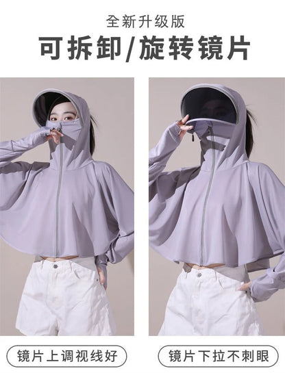 Sun Protection Clothes For Women 2025 New Summer Thin Ice Silk Breathable Bicycle Bike Protection Clothes With Cap UV Protection