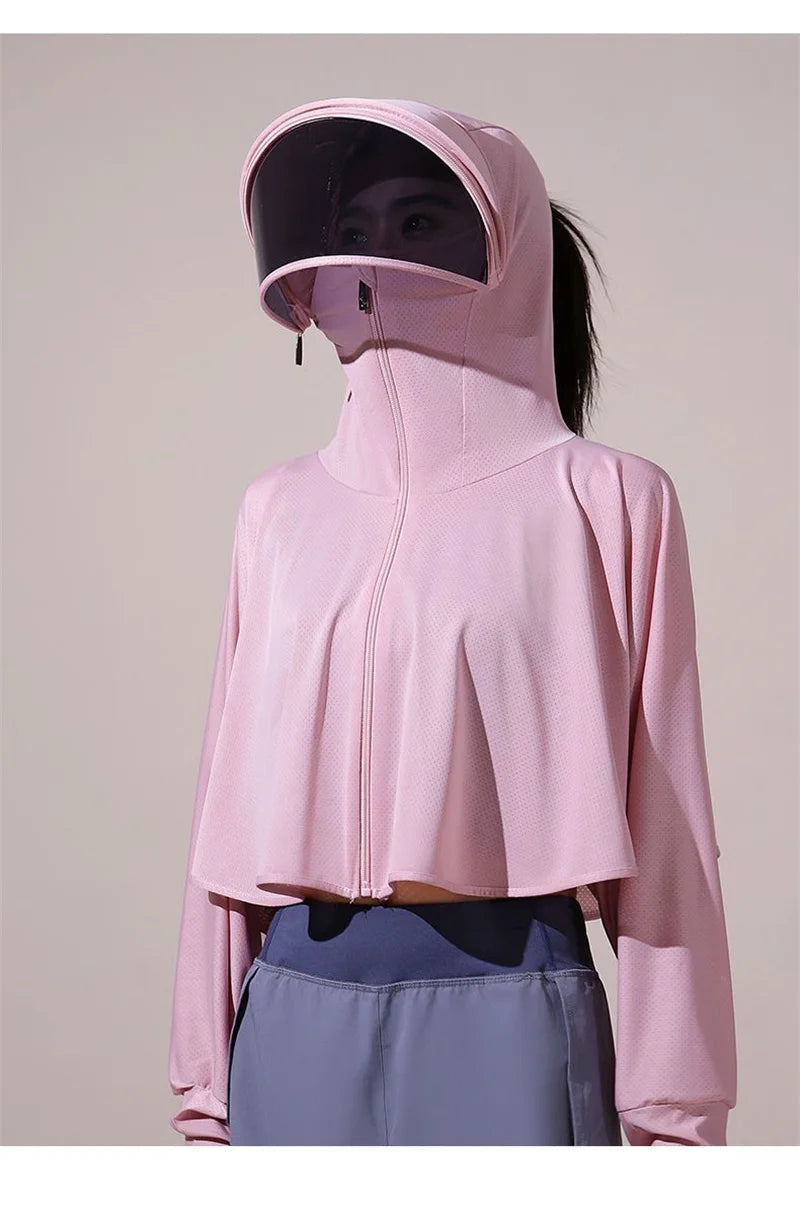 Sun Protection Clothes For Women 2025 New Summer Thin Ice Silk Breathable Bicycle Bike Protection Clothes With Cap UV Protection